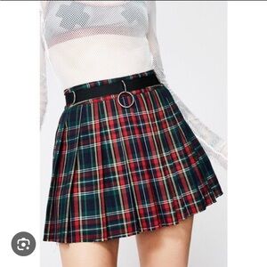 CURRENT MOOD RED O-Ring Plaid Mini Skirt
